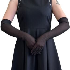 Vintage Fownes Black Mesh Opera-Length Long Formal Gloves 21" Long Size 6.5